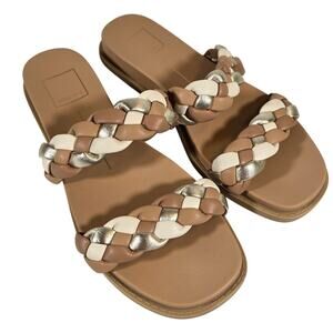 L Dolce Vita Grasa Women's Braided Slide Sandals Brown Cream Silver Size 7.5